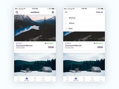 Tour App app design hot tour ios minimal rating search tour travel ui ux