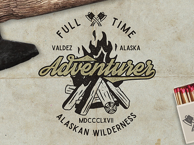 Full-Time Adventurer. WIP adventure alaska badge campfire camping handdrawn illustration sketch state travel typography usa