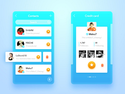 2017#Shot4 Contacts&Profile card app card color contacts design flat ios material mobile profile ui