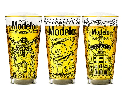 Limited Edition Modelo Beer Glass beer design folk art glasses illustrated illustration mexican mexico music