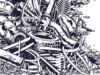 Junk Yard garbage illustration junk junkyard line art line drawing trash wasteland