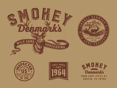 Wild Game Processing animal badge deer engraving label lettering logo meat packaging type