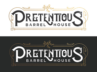 Pretentious Barrel House Logo barrel beer brand brewing fancy gold lines logo molecule science sours