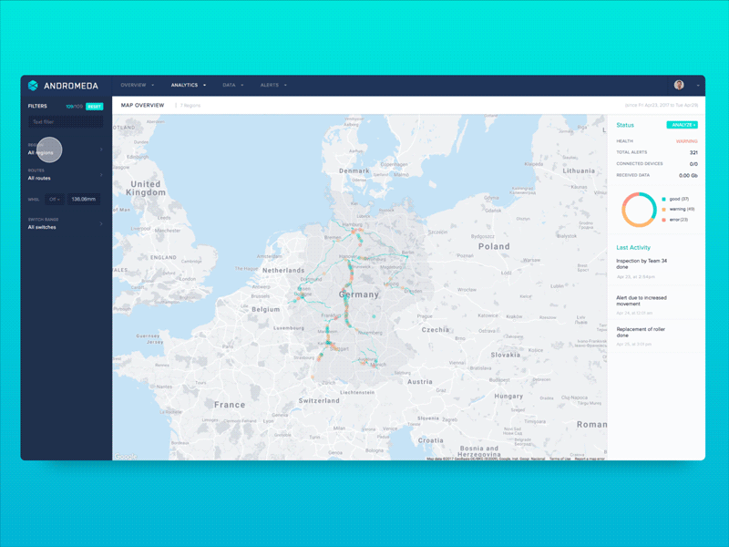 Example of Industrial Analytics Dashboard Map View Interface Animation