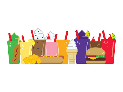 Gang's all here burger corn dog drink hot dog icon illustration shake slush sonic tots
