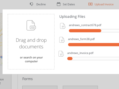 Document Upload drag and drop interface pdf upload progress bar tracking ui upload