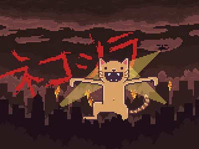 Catzilla! cat pixel art pixelart