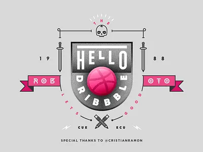 Hello Dribbble! 2d debut first shot illustration invitation thanks theroboto vector