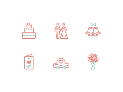 Wedding Icons bells cake car celebration flower icons invitation marriage wedding