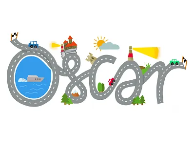Custom Kids Name Illustration adventure custom hand drawn illustration kids oscar road typography