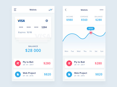 Wallets App android app card charts clean dashboard ios light list mobile wallets website
