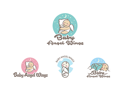 Baby Angel Wings angel baby clouds cute logo moon night pillow sky sleep stars wings