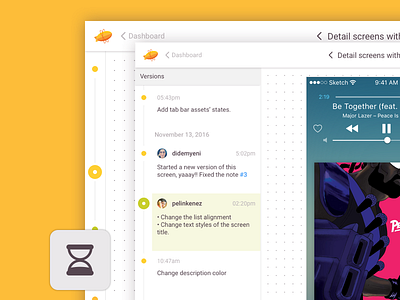 Versions history hourglass timeline ui version web zeplin