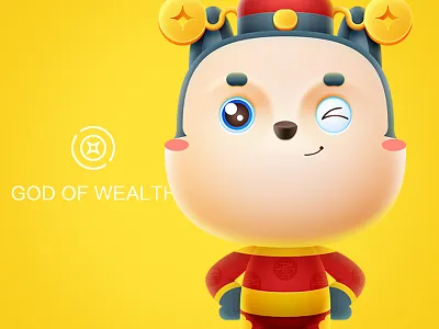 Mascot-Klicen: god of wealth coin cute dog doggy immortal mammon mascot money myth pet smile wealth