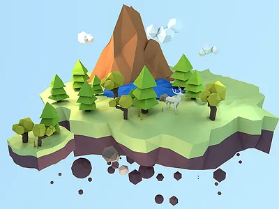 Island 3d 4d c4d cinema island lowpoly render rocks trees