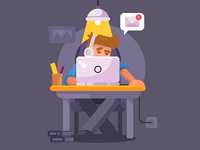 Late night code design designer developer flat illustration internet message night surfing website work