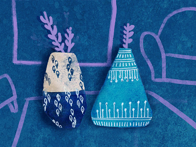 Household decoration editorial household illustration living room vase watercolor