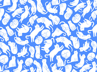 White Cats On Blue Pattern background cartoon cats decoration doodle fabric home illustration kitten pattern textile vector