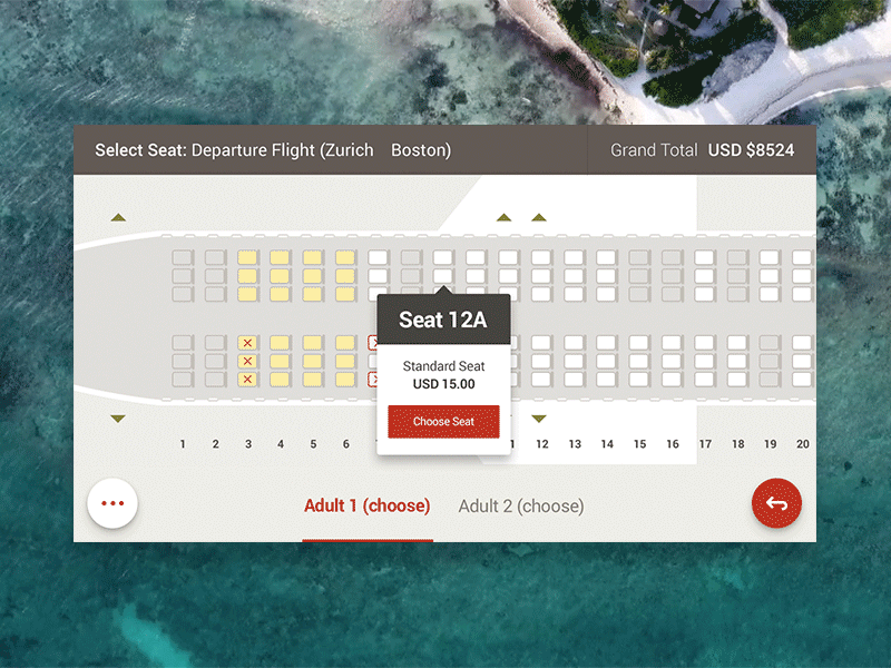 Seat Selector Horizontal airline animation app check in horizontal mobile presentation seat selector seats travel