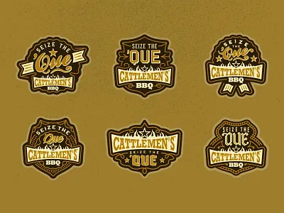 Cattlemen’s Seize the ’Que Emblem Set badge barbecue bbq cattlemens decorative emblem logo ornate que shield star vintage