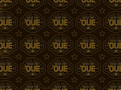 Seize the ’Que Backdrop badge barbecue bbq cattlemens decorative emblem logo ornate que shield star vintage