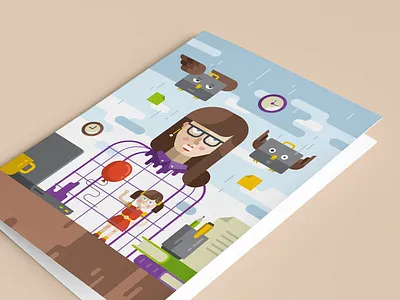 Business Lady Encaged business lady business woman cage girl greeting card illustration stationery suitcase time work