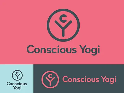 Conscious Yogi Logo blue brand design feminine icon identity logo pink positive symbol yoga