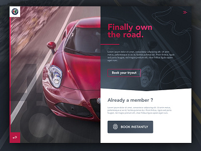 DailyUI - WarmUp! - Dream car tryout alpha booking car fingerprint ipad landscape red road romeo tryout