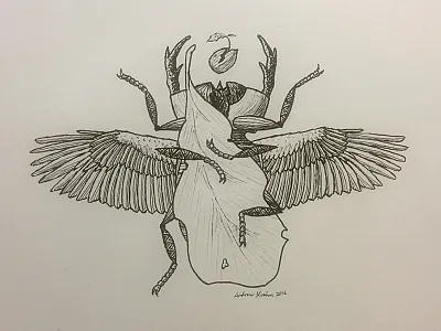 Chitinous Psychopomp beetle death hand drawn illustration ink psychopomp rebirth wings