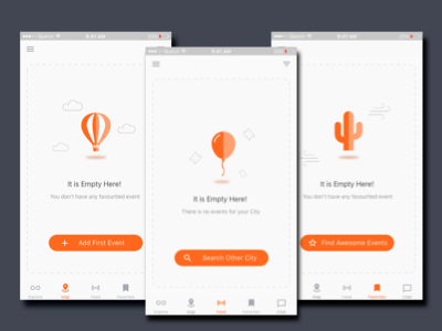 Empty States for Event Application empty state event happ interface ios mobile sketch