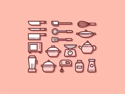 Kitchen set icons cook cooking equipment icon icons illustration kitchen vector