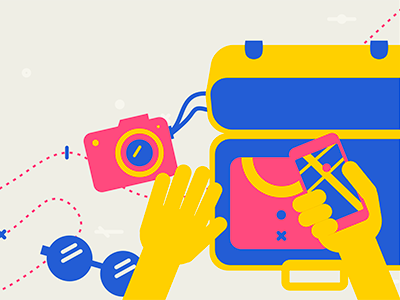 Illustration app camera clean icon illustration luggage sunglasses travel