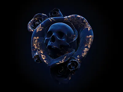 Cranium Rosa 3d billelis black engraved gold ornate pattern skull statue symmetry vector