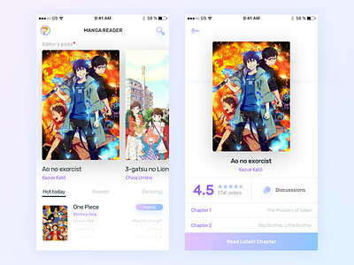 Manga Reader anime books color dailyui gradient ios japanese manga minimal reader soft ui