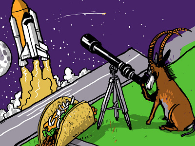 Nightlife - stargazing progress 1 antelope drawing illustration isometric night party shuttle space taco telescope