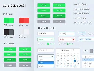 Style Guide buttons calendar color dropdown input style guide tab ui ux