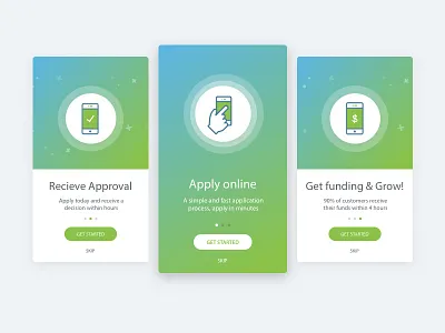 Get funding and grow bank business finance icons interface loans mobile ui ux walkthrough