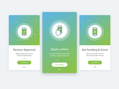 Get funding and grow bank business finance icons interface loans mobile ui ux walkthrough