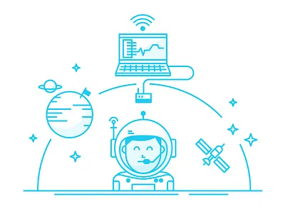 Space illustration astronaut character communication drawing icons illustration network planets space