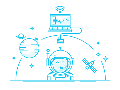 Space illustration astronaut character communication drawing icons illustration network planets space