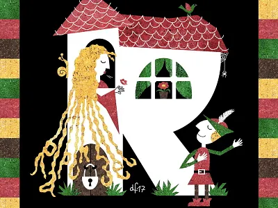 Rapunzel fairy tale hair illustration locked up prince tower witch