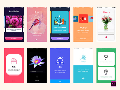 Walkthrough Screens for Adobe Xd adobexd app screens walkthrough walkthroughs xd