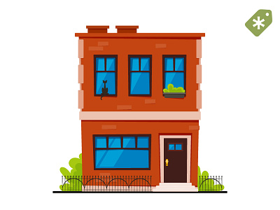 Typical Brick Townhouse apartment brick building cat city flat house town