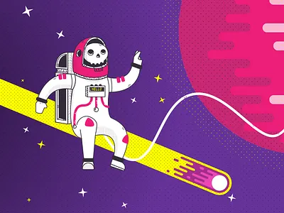 Skeleton Astronaut astronaut geometric half tone illustration meteor planet rocket skeleton space