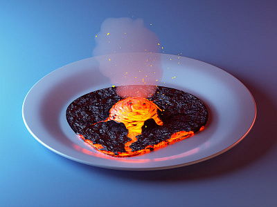 Well done 3d c4d egg food fried illustration isometric lava magma plate vulcano