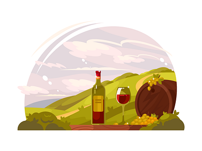 Vineyard harvest agriculture flat grape harvest illustration kit8 plant vector vine vineyard viticulture wine