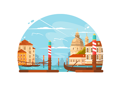 City of Venice architecture boat canal flat illustration italy kit8 town travel vector venice water