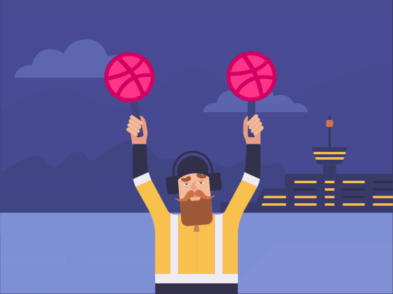Dribbble Invite air animation beard free illustration invitation invite man