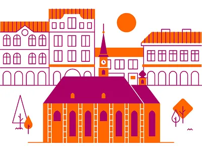 Cluj buildings church city cluj house illustration line map minimal town vector