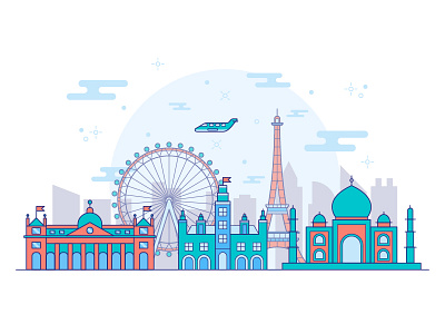 Famous Attractions cityscape illustration landmarks vector web design